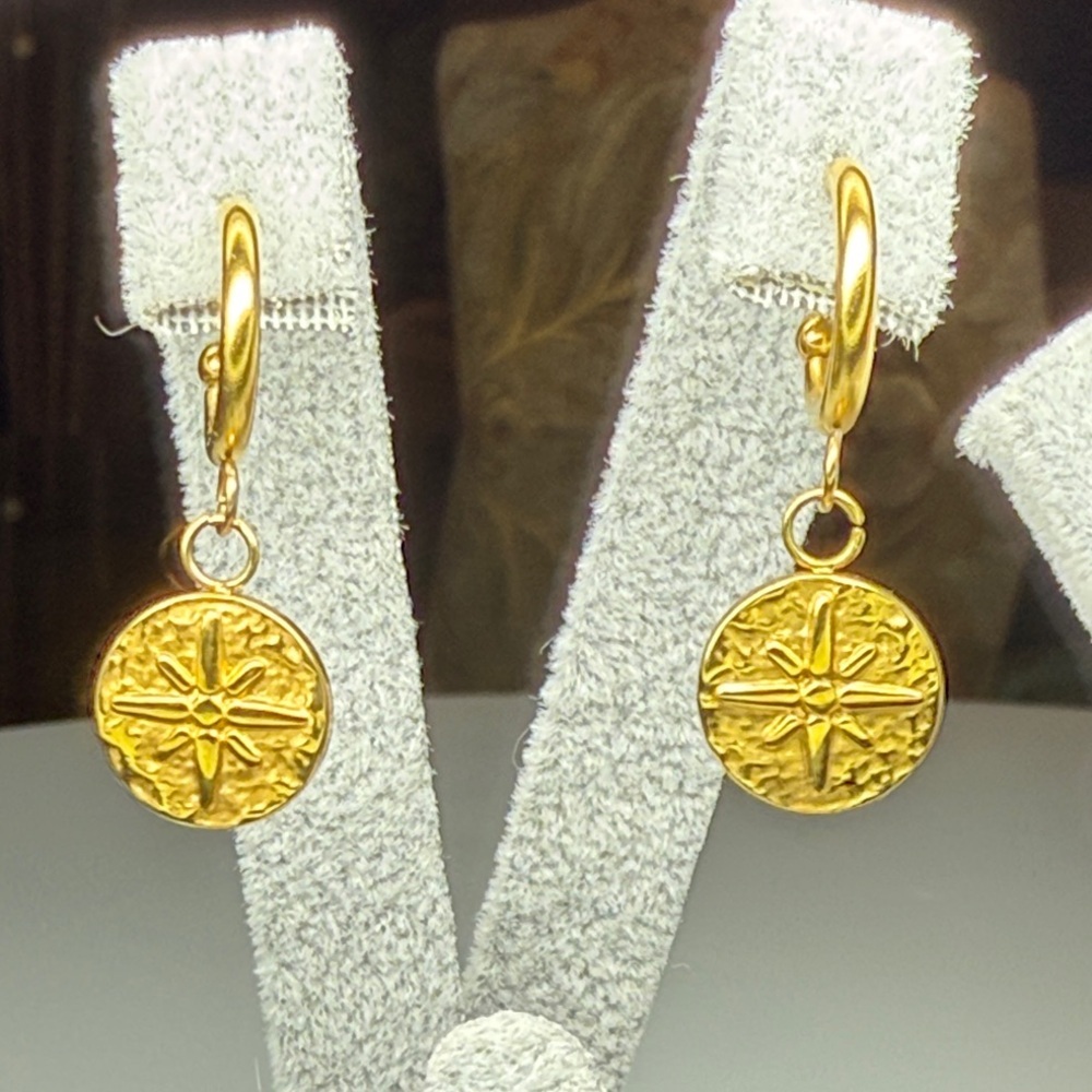 Vintage Gold Compass Dangle Earrings​